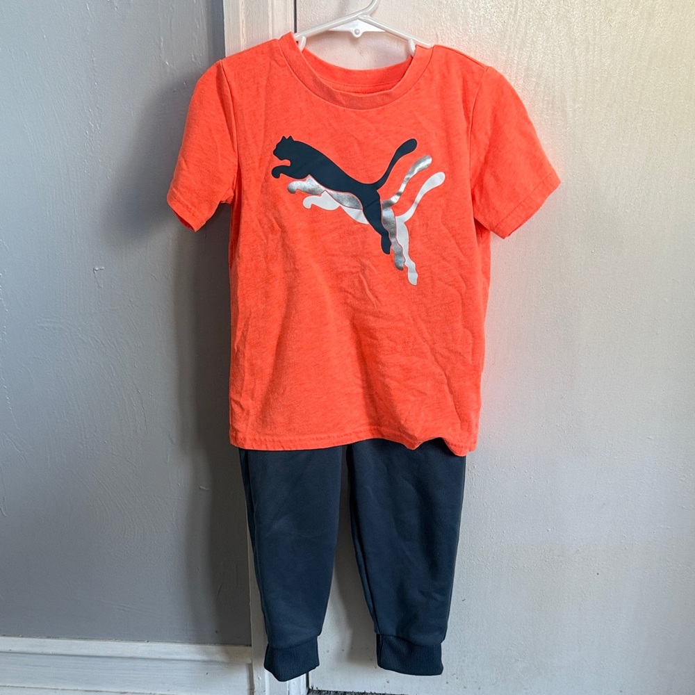 Puma Vibrant Orange Tee and Dark Pants Set